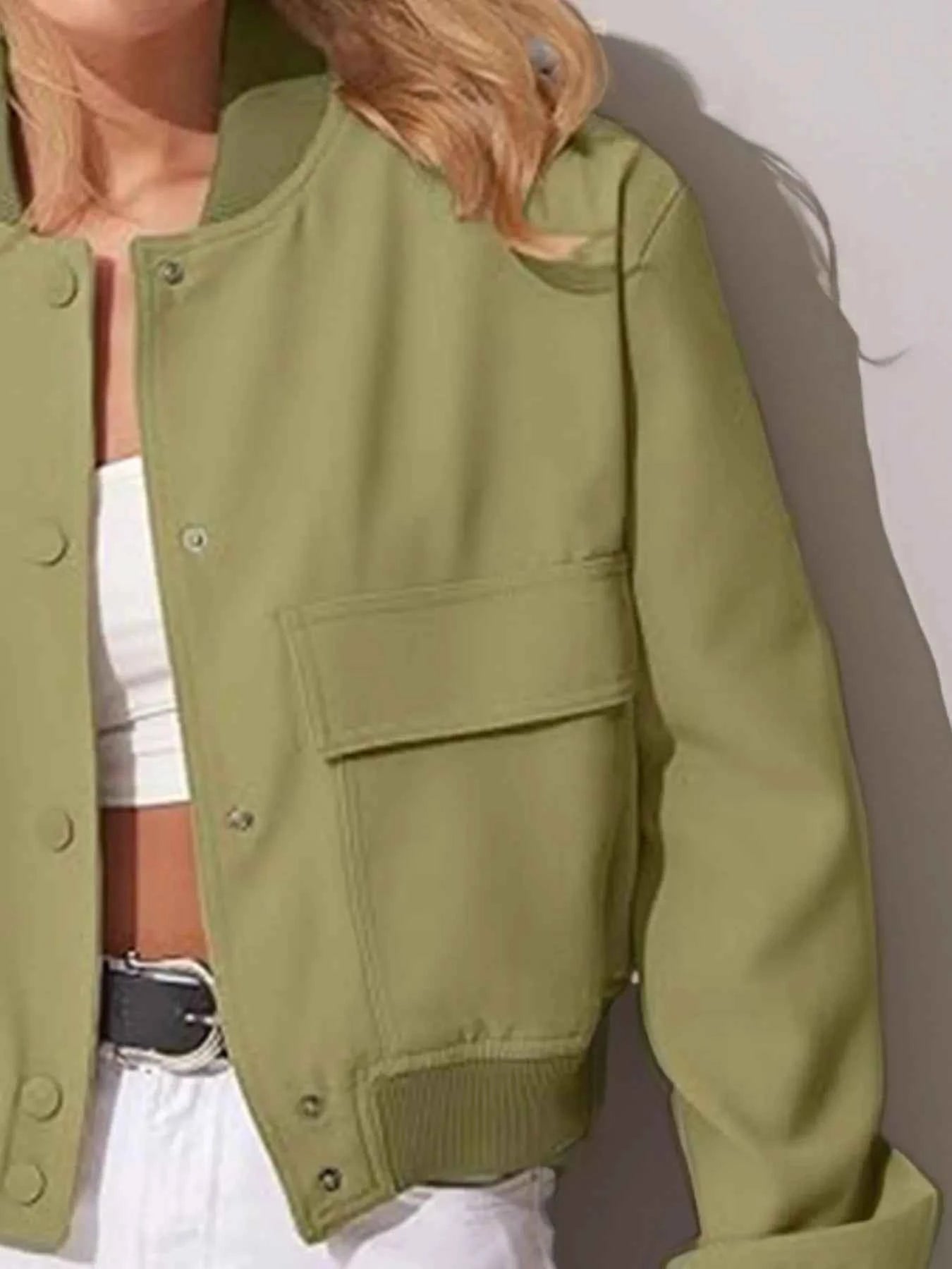 Plus Size Cropped Snap Down Jacket.