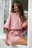 Tied Button Up Collared Neck Cotton Romper.