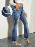 High Waist Vintage Wash Flare Denim Jeans.