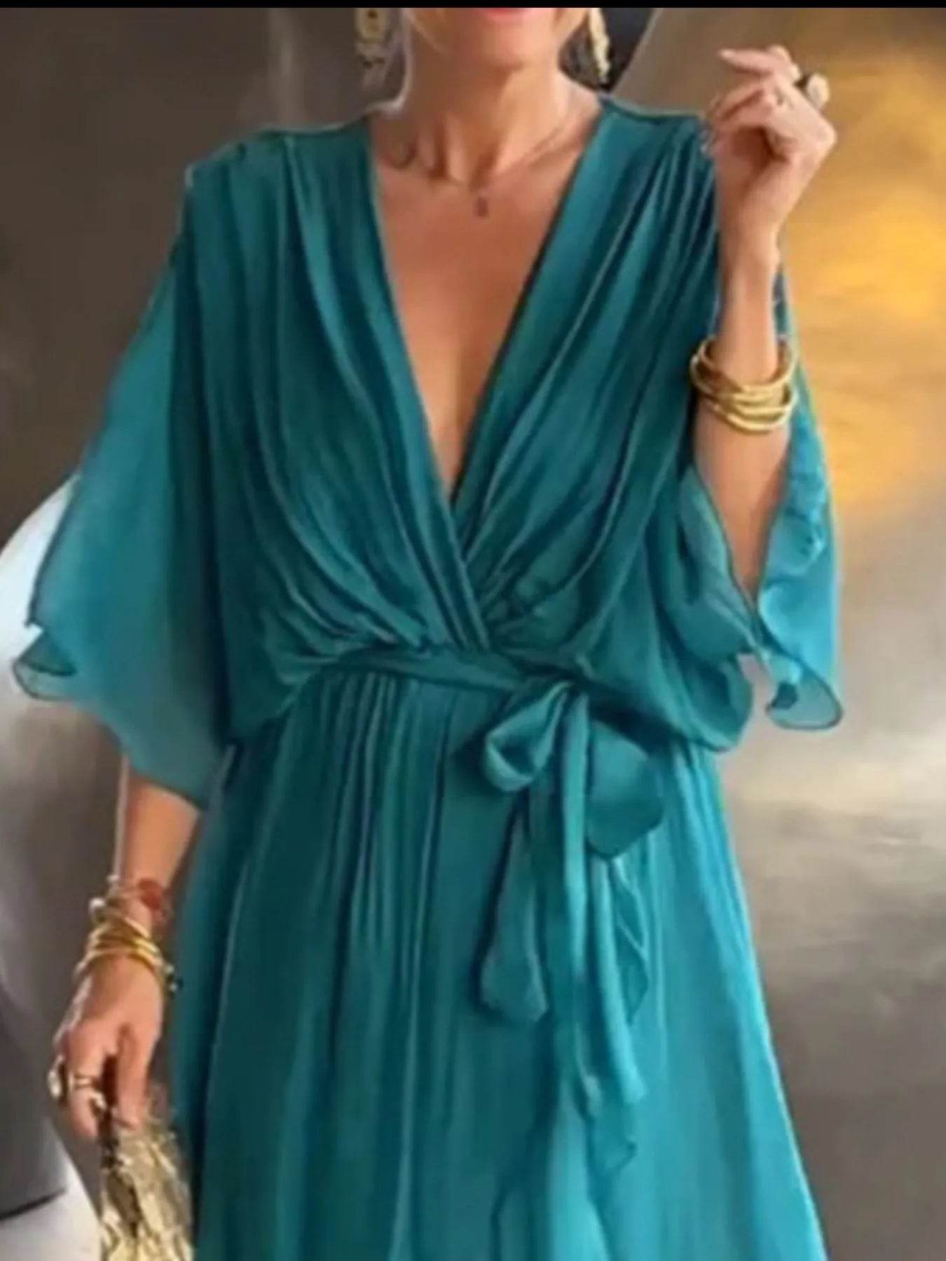 Plus Size Full Size Flowy Tie Front Midi Dress.