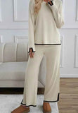 Contrast Trim Round Neck Top & Pants Sweater Set.
