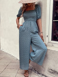 Printed Square Neck Puff Sleeve Jumpsuit.