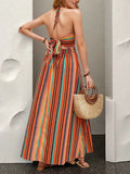 Striped Halter Maxi Dress with Cutout Detail.