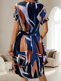 Abstract Print Belted Midi Dress - Short Sleeve.