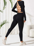 Lace-Up Back Round Neck Active Set.