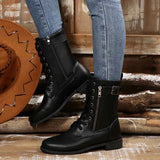 Round Toe Lace-Up Block Heels Boots.