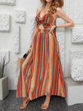 Striped Halter Maxi Dress with Cutout Detail.