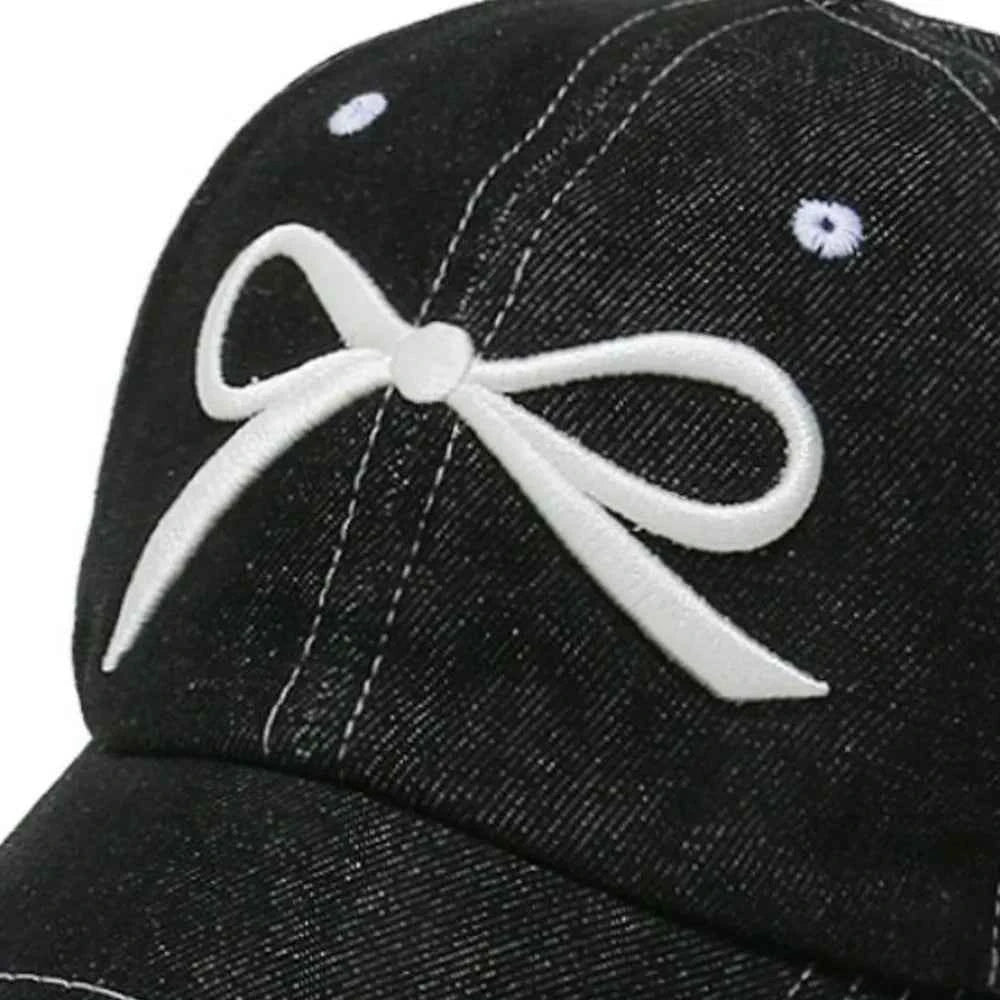 Bow Embroidered Denim Baseball Cap.