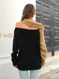 Asymmetrical Color Block Long Sleeve Sweater.