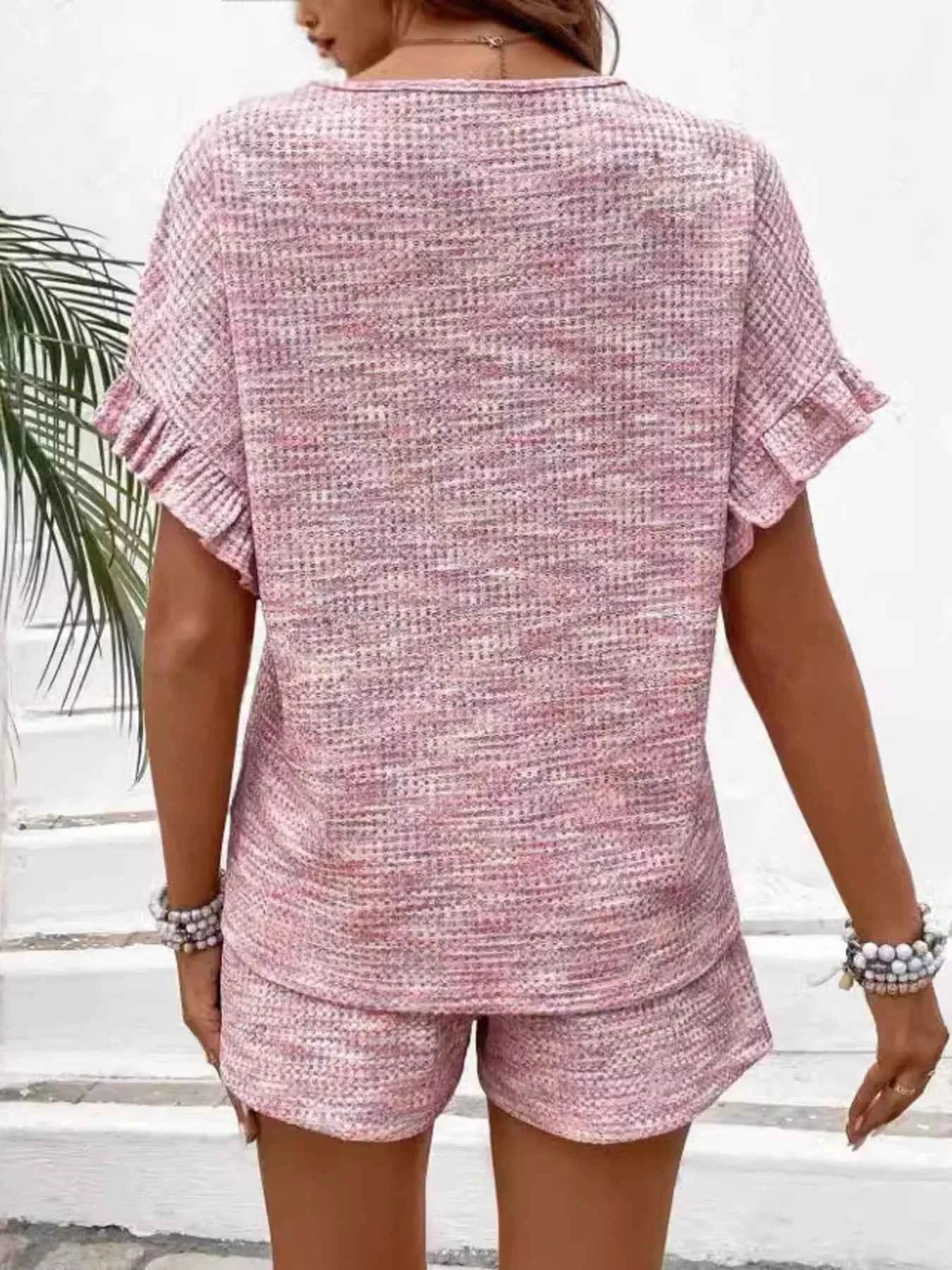 Heathered Round Neck Top and Shorts Set.