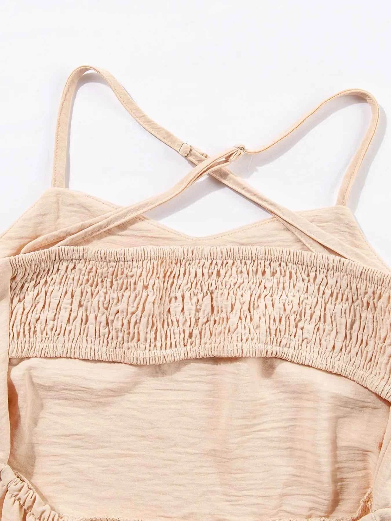 Crossover Backless Bodice Tiered Maxi Dress.