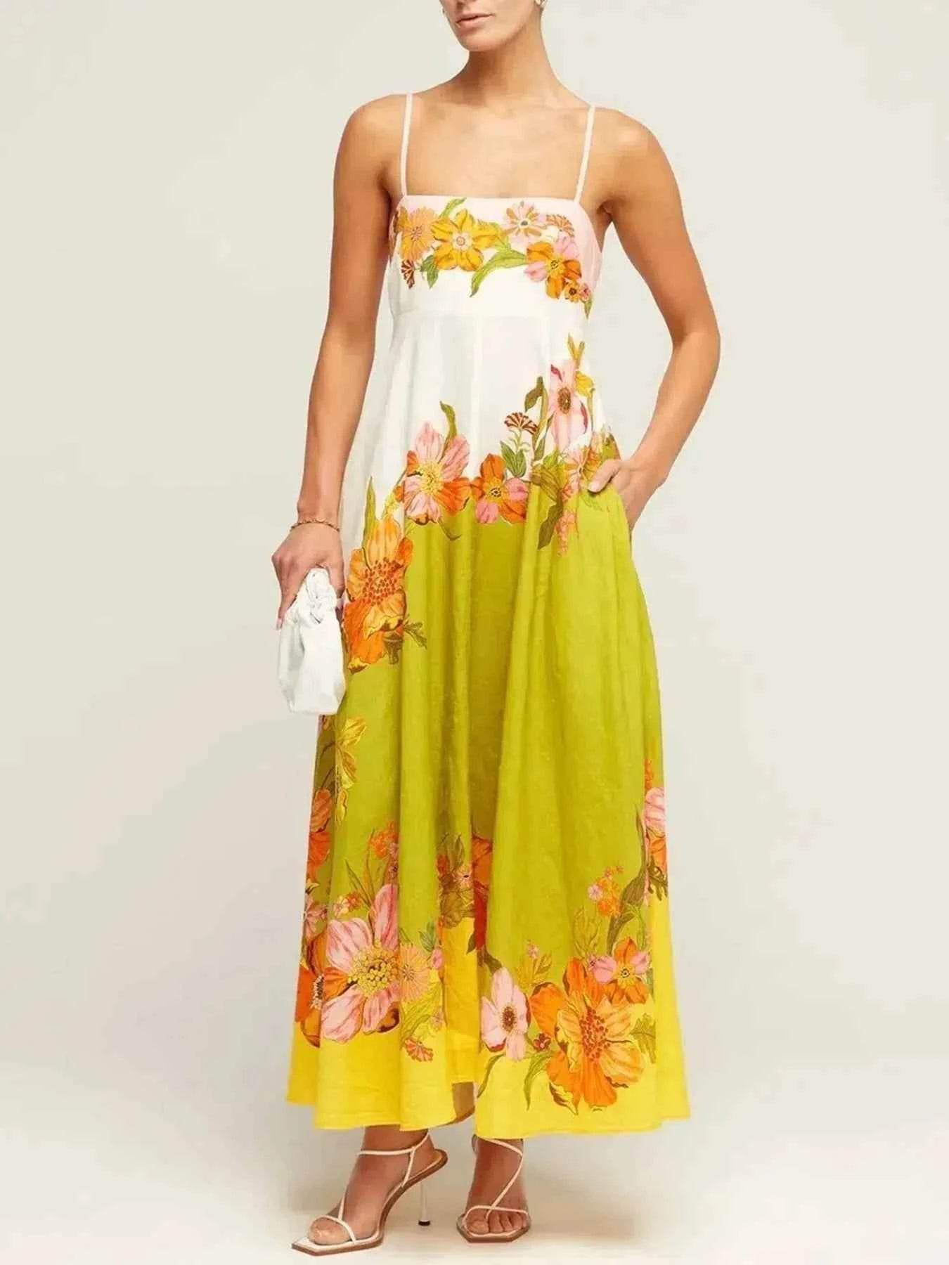 Tropical Floral Gradient Maxi Cami Dress.