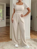 Ribbed Smocked Top and Pants Set for Effortless Style and Comfort - EBYNN