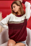 BiBi Color Block Sweater with Stripe Yoke.