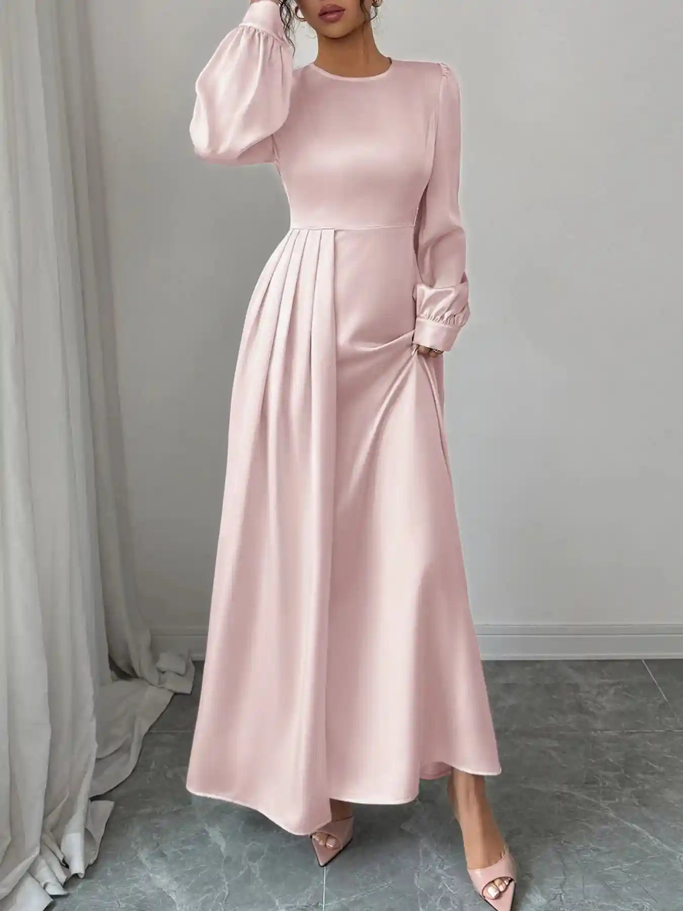 Satin Long Sleeve Maxi Dress.
