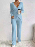 Surplice Long Sleeve Top and Pants Set - EBYNN