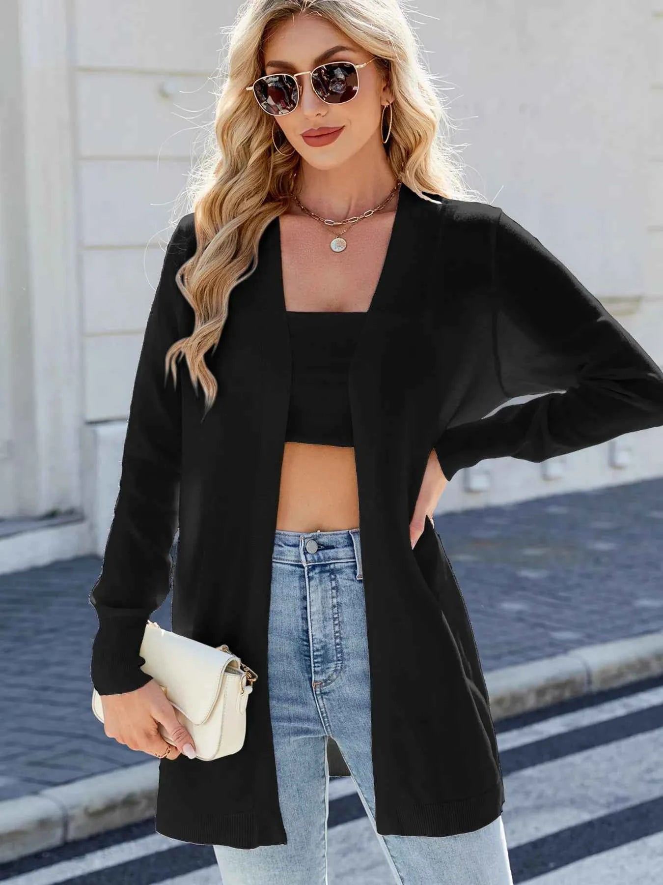 Striped Open Front Cardigan - Relaxed Fit.