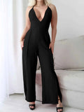 Crisscross Back V-Neck Wide Leg Jumpsuit.