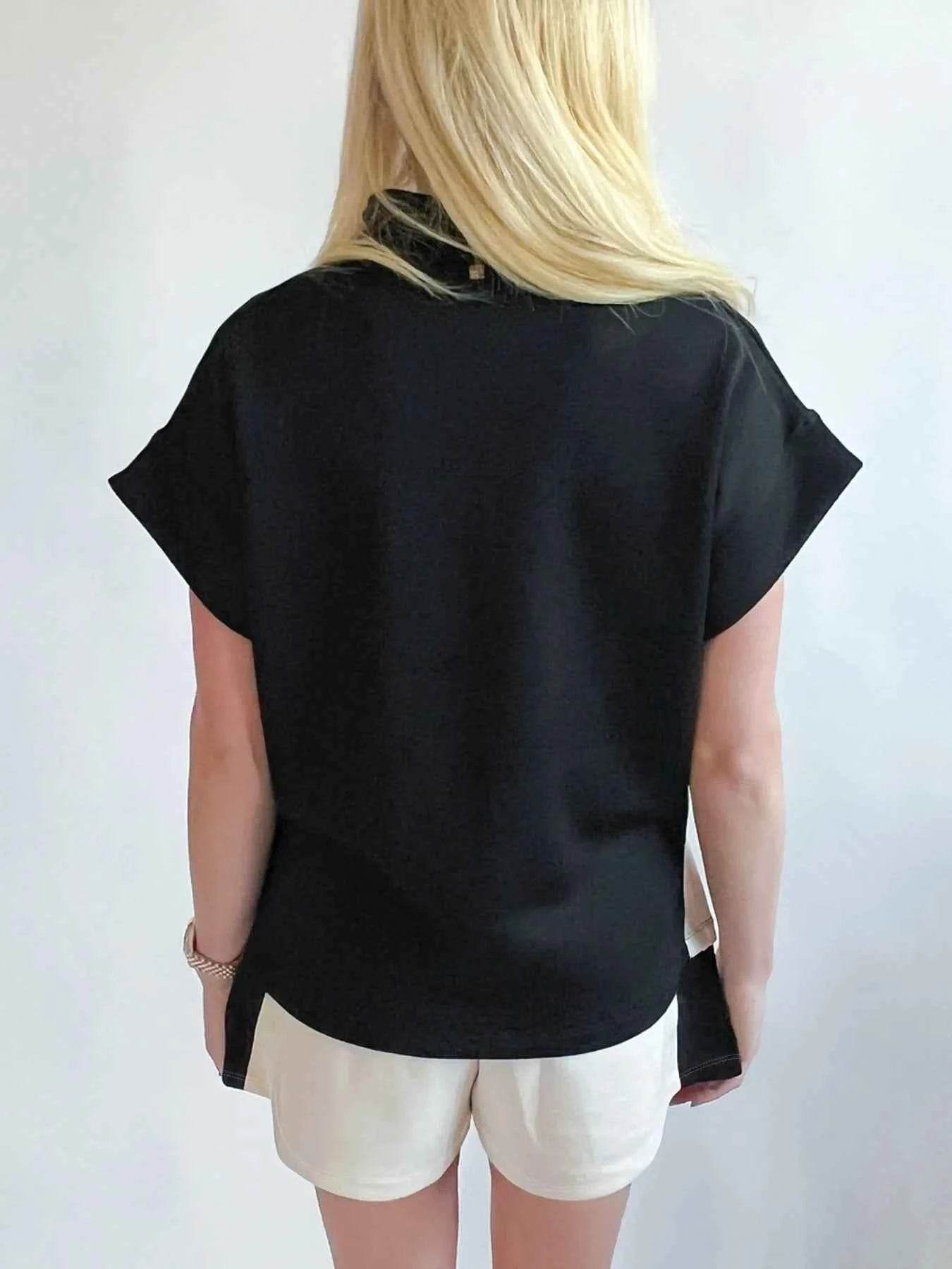 Color Block Half Zip Top & Shorts Two-Piece Set - EBYNN