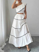 One-Shoulder Ruffle Top and Skirt Two-Piece Set - EBYNN