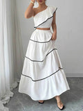One-Shoulder Ruffle Top and Skirt Two-Piece Set - EBYNN