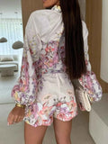 Printed Long Sleeve Shirt and Shorts Set.