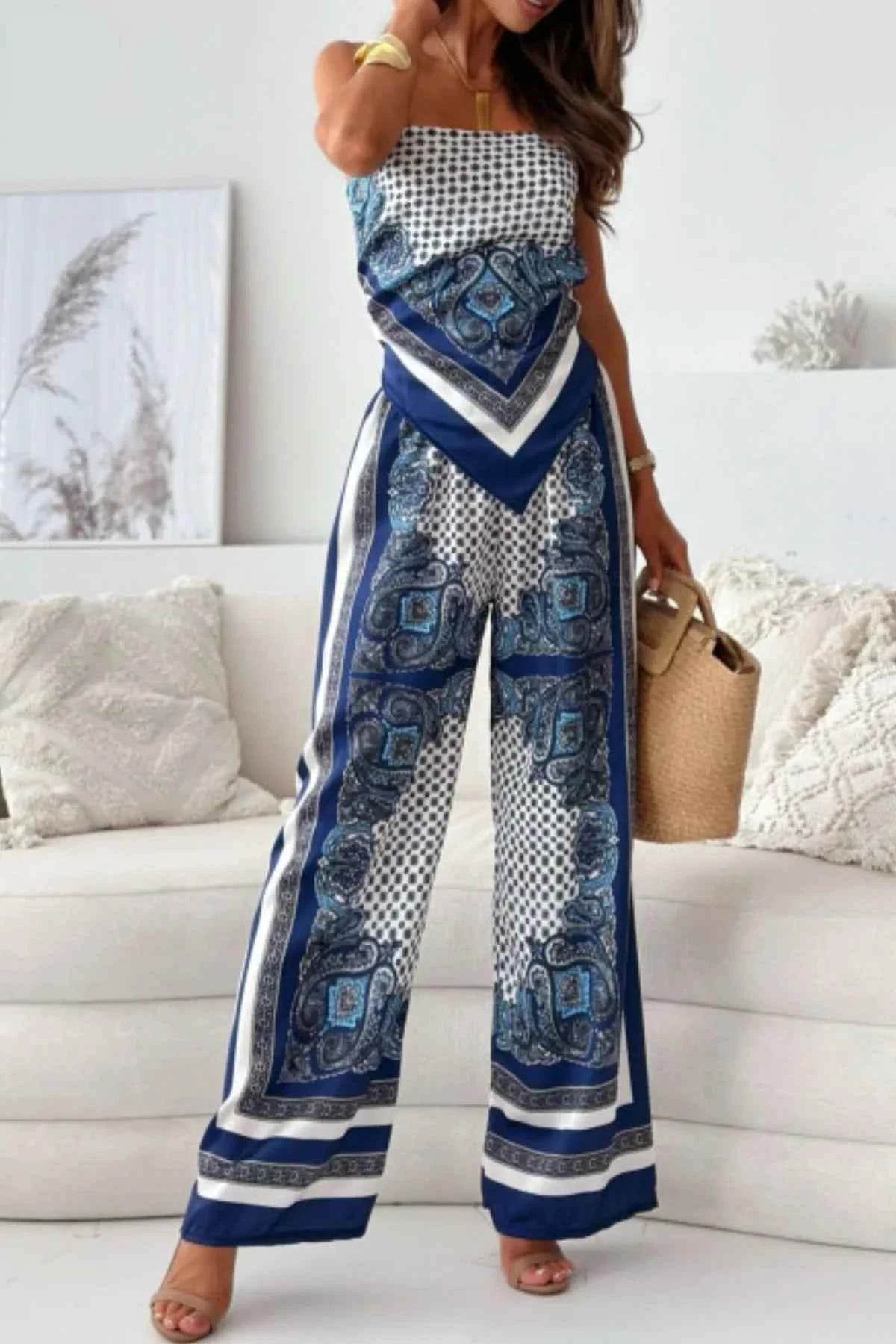 Printed Cami and Wide Leg Pants Set - EBYNN