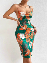 Crisscross Back Floral Print Bodycon Dress.