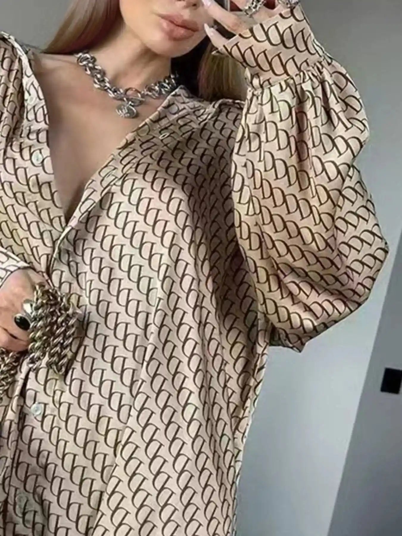 Printed Button Up Shirt and Pants Set.