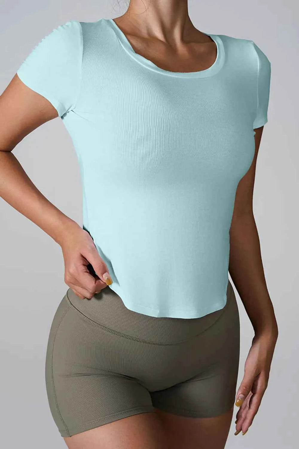 Cutout Round Neck Short Sleeve Active T-Shirt.