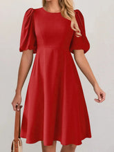 Round Neck Puff Sleeve A-Line Dress.