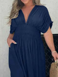 Plus Size Deep V-Neck Maxi Dress with Side Slit.