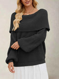 Fold-Over Collar Long Sleeve Sweater.
