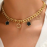 2 Piece Clover Charm Jewelry Set: Necklace & Bracelet.