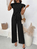 Pearl Detail Ruffled Cap Sleeve Jumpsuit.