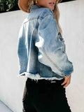 Distressed Raw Hem Denim Jacket.
