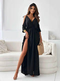 Tied Shoulder Slit Maxi Dress.
