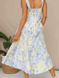 Floral Tie-Strap Sweetheart Neck Midi Dress.