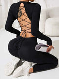 Lace-Up Back Round Neck Active Set.