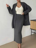 Pocketed Long Sleeve Cardigan and Skirt Sweater Set.