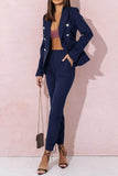 Plus Size Full Size Lapel Collar Blazer and Pants Set - EBYNN