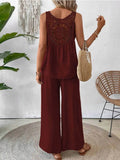 Round Neck Tank and Wide Leg Pants Set - EBYNN