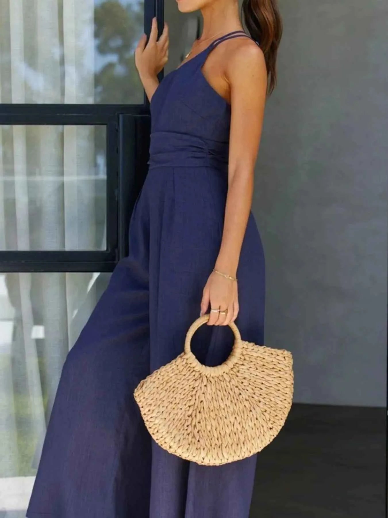 Single Shoulder Wide Leg Jumpsuit.