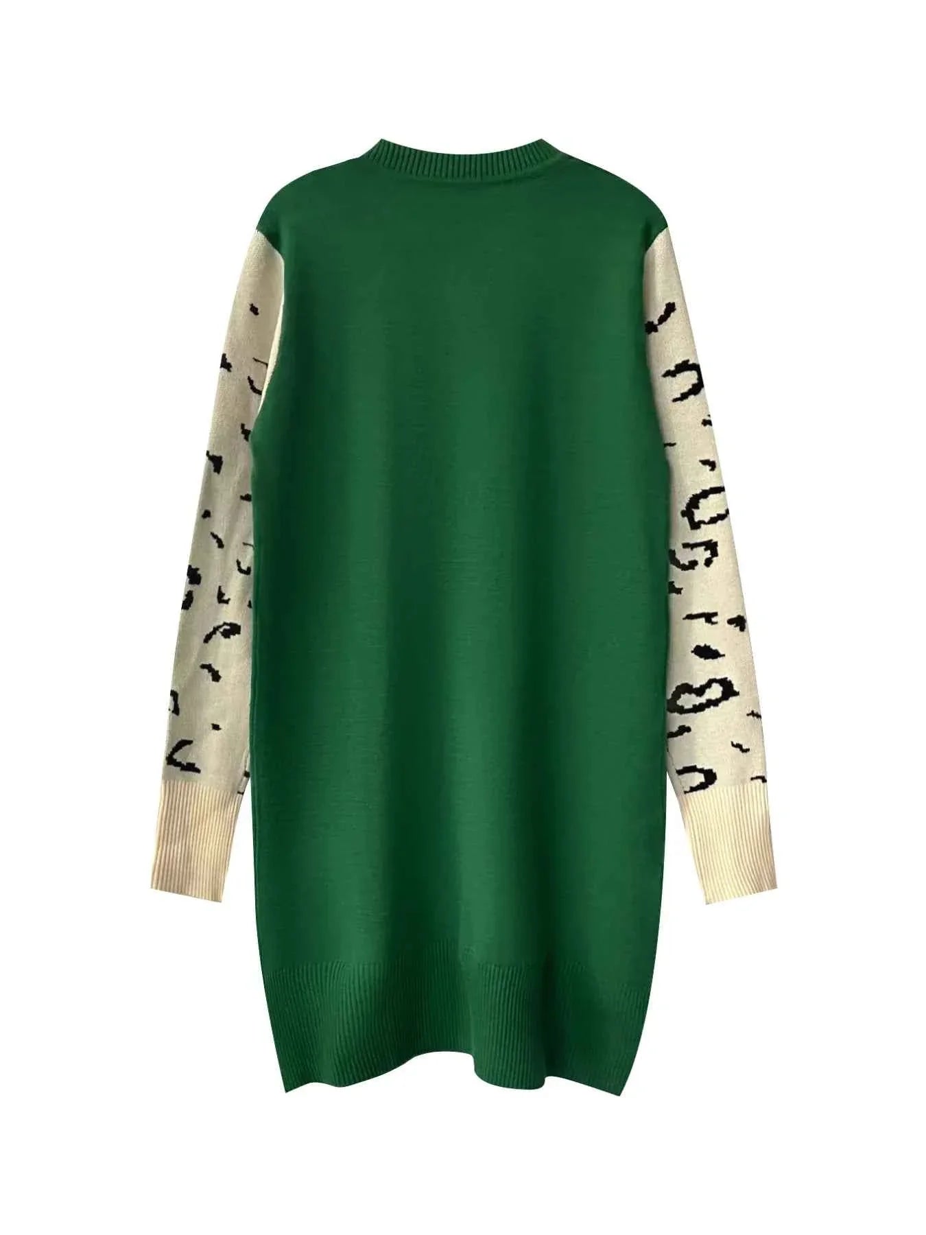 Leopard Print Round Neck Sweater Dress.