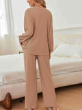 Ribbed Knit Top and Pants Lounge Set with Button Detail.