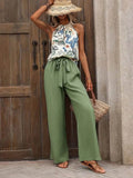 Printed Tank Top and Wide Leg Pants Set for Effortless Style - EBYNN