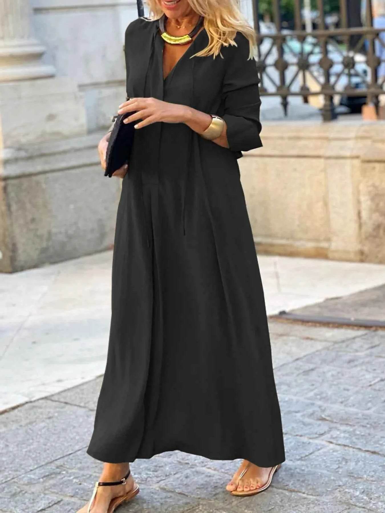 Plus Size Solid Color Maxi Shirt Dress.