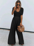 Scoop Neck Short Sleeve Jumpsuit.