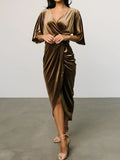 Ruched Surplice Half Sleeve Dress.