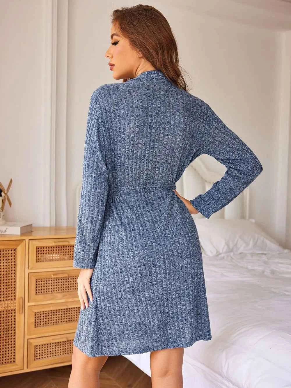 Tied Solid Lounge Nightgown with Pockets.